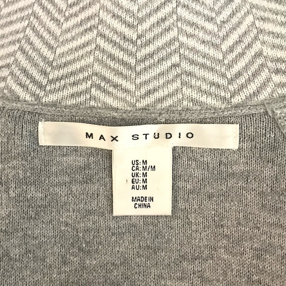 Max Studio Women’s M Heather Gray Chevron Trim Cowl 2-Snap Neck Sweater in EUC - Picture 15 of 16